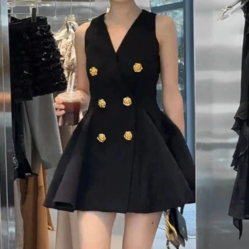 

Black V-neck sleeveless halter tied dress 2024 summer new wedding dresses for women LOOSE FIT