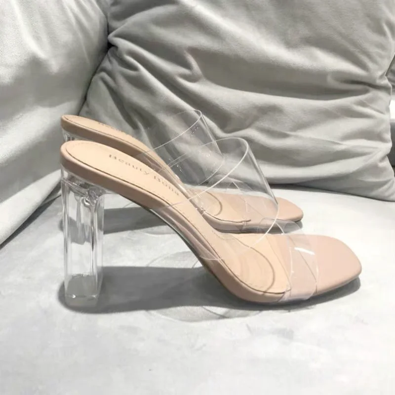 Summer Women\'s High Heel Sandals PVC Jelly Slippers Open Toe High Heels Women Transparent Perspex Slippers Transparent Sandals