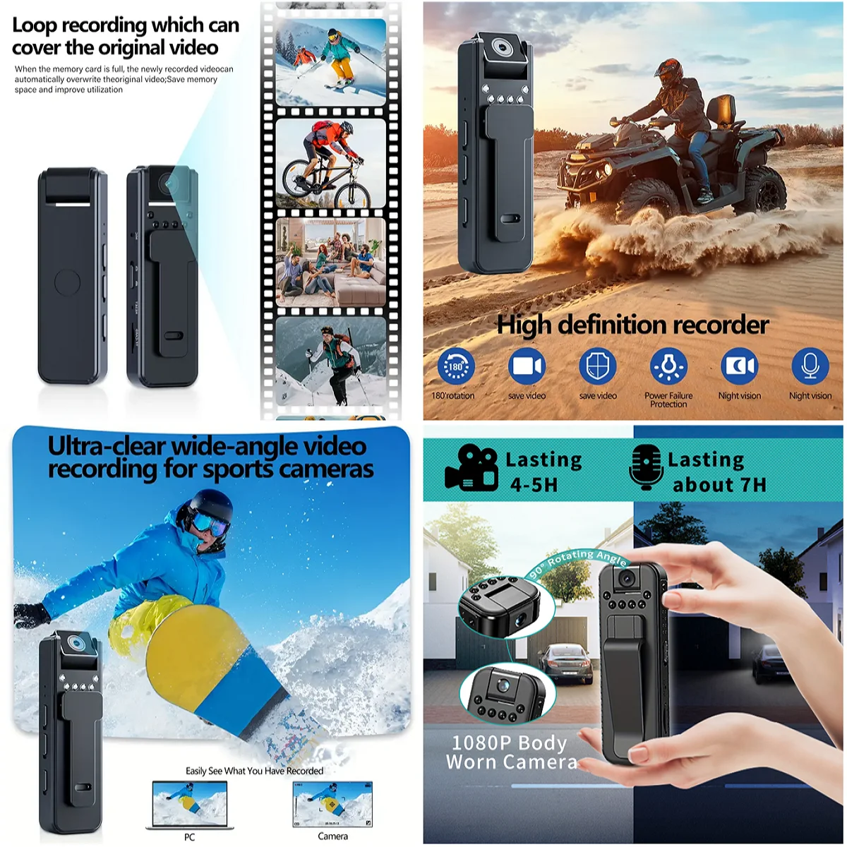 Portable 1080P HD Webcam with Clip, USB Connection, 500mAh Built-in Battery, 26g Ultra Lightweight, for Laptop PC Mac Video Call