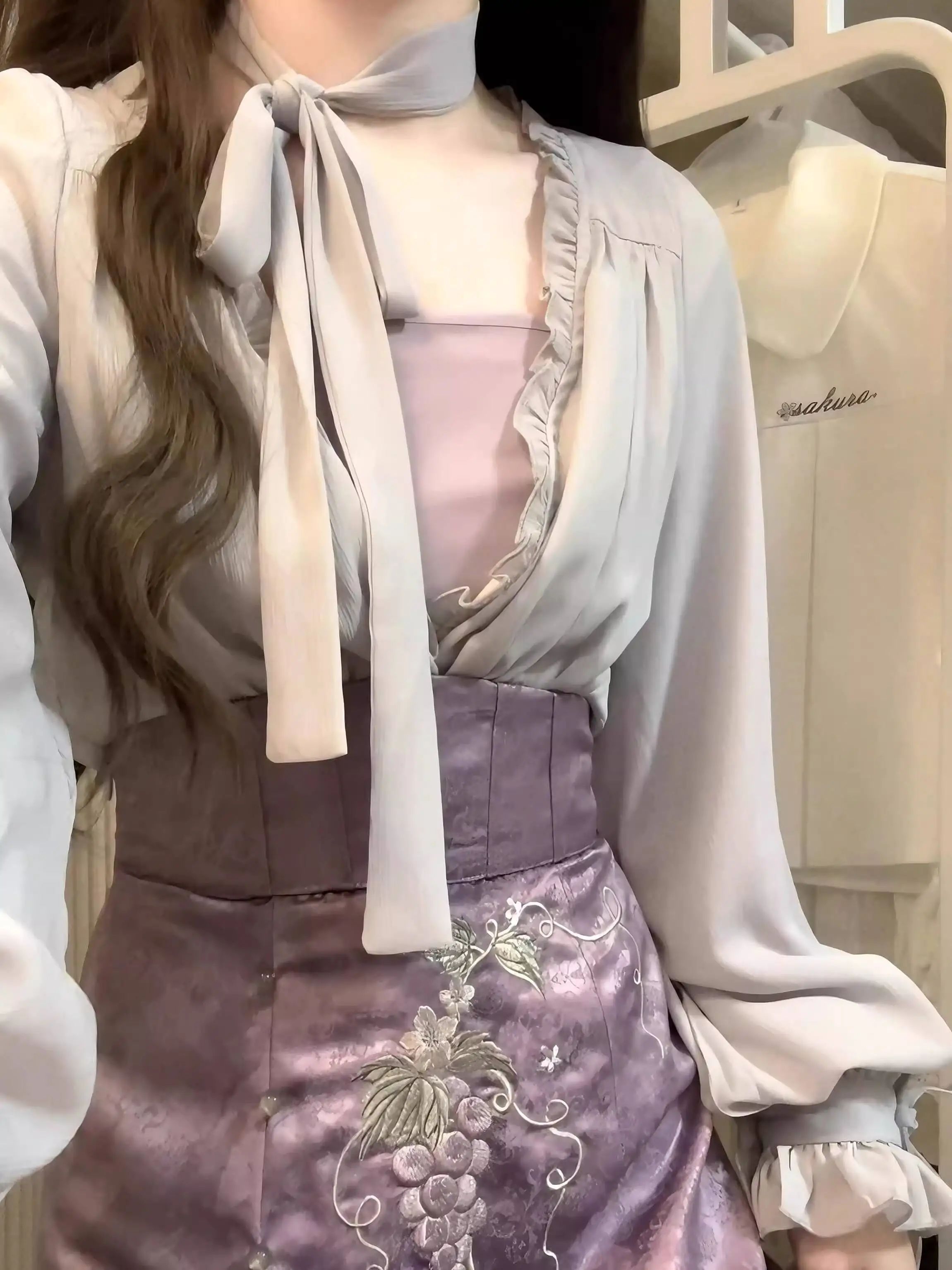 Chinese Style Traditional Clothes Purple Grape New Hanfu Element Top And Skirt Set Horse Face Skirt
