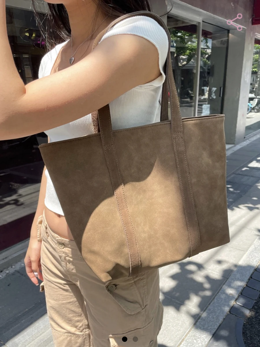 

Vintage Brown Pu Tote Bag Four Season American Chic High Capacity Lady Shoulder Bags School Style High Street Fashion Handbags