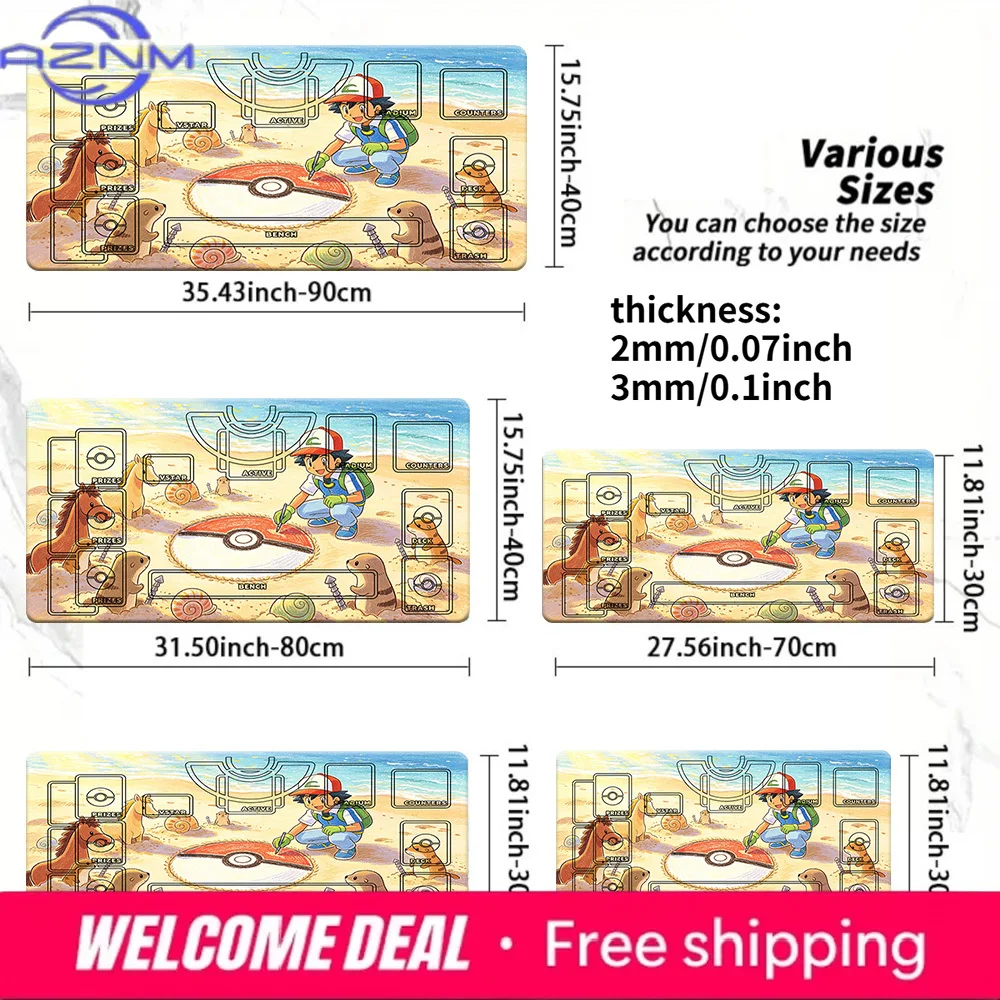 Pokemon Ash Beach Sand Drawing TCG Playmat Mouse Pad Multi Sizes 2mm 3mm