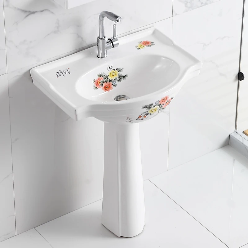 

Simple column basin wash basin Small apartment bathroom Floor-to-ceiling washbasin Balcony integrated ceramic washbasin