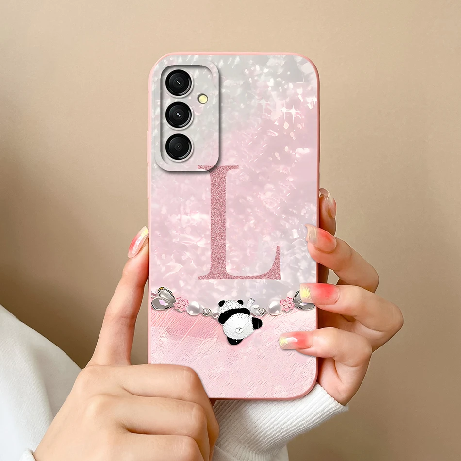 Case For Samsung Galaxy A24 4G Shining Pearl Letter Phone Bags For Samsung A 24 Soft Liquid Silicone Full Protection Back Covers