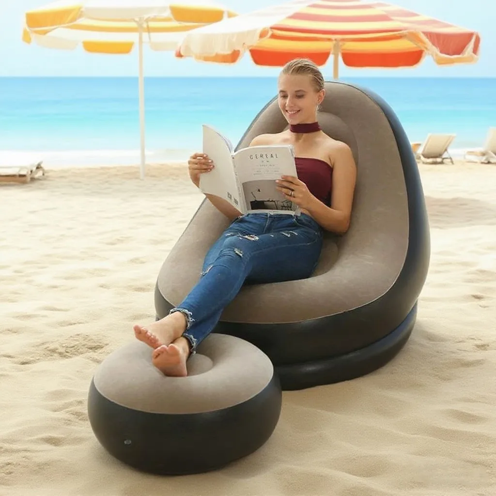 

New Inflatable Plush Sofa For Lazy People Foldable Foot Sofa Bed Outdoor Convenient Lying Chair With Feet Bench Hot