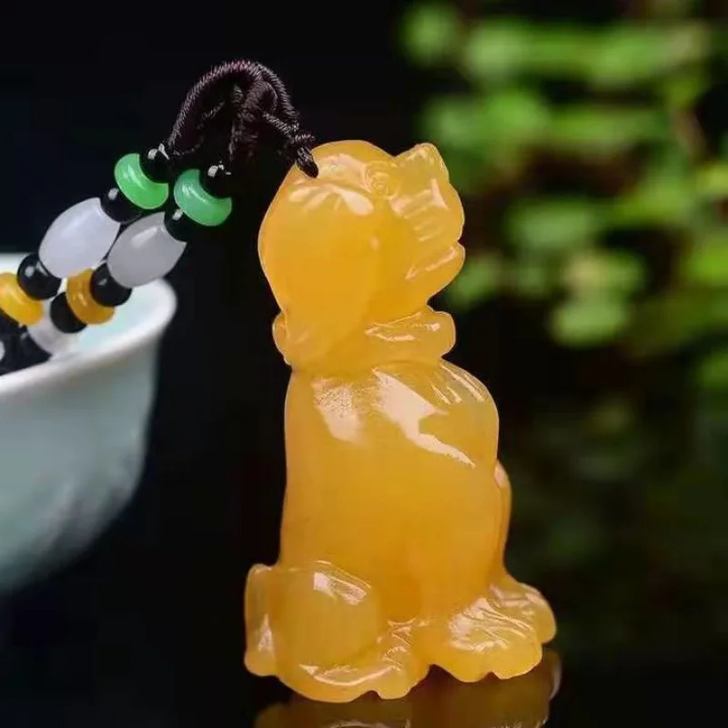 Natural Yellow Jade Handheld Zodiac Dog Piece Three-Dimensional Unisex Pendant Fashionable Versatile