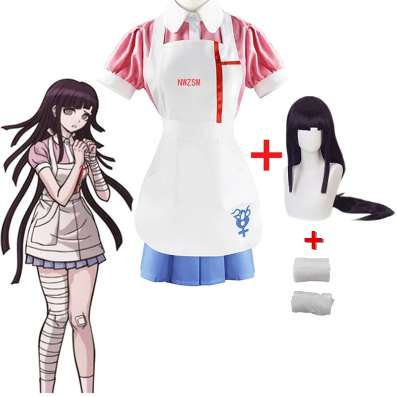 Disfraz de Danganronpa Mikan Tsumiki, disfraz divertido de enfermera definitiva para Halloween, Carnaval, uniforme de sirvienta de café para mujer