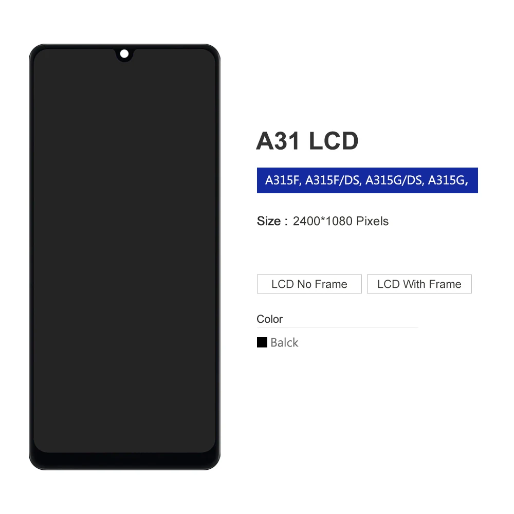 Tested A31 Lcd For Samsung A31 A315 Display Touch Screen Digitizer Assembly For Samsung A31 A315F SM-A315F/DS LCD