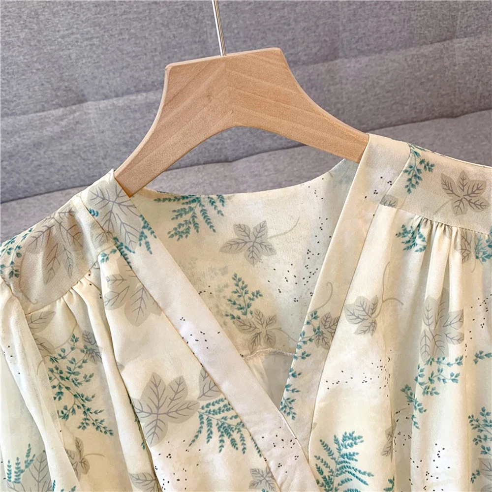 فستان NYFS نسائي فضفاض مقاس كبير بأكمام طويلة من الشيفون مُزين بنقشة الزهور على الطراز الكوري 2025 لربيع وصيف رداء أنيق جديد Elbise