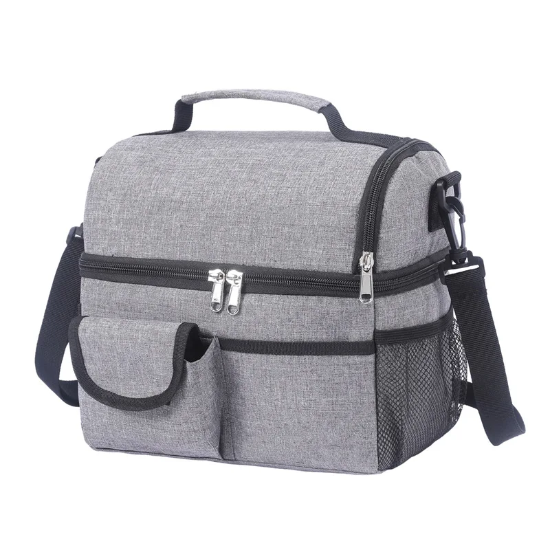 New Bento Bags Thickened Double Lunch Bags Portable Shoulder Picnic Insulated Bags Double Layer Ice Packs