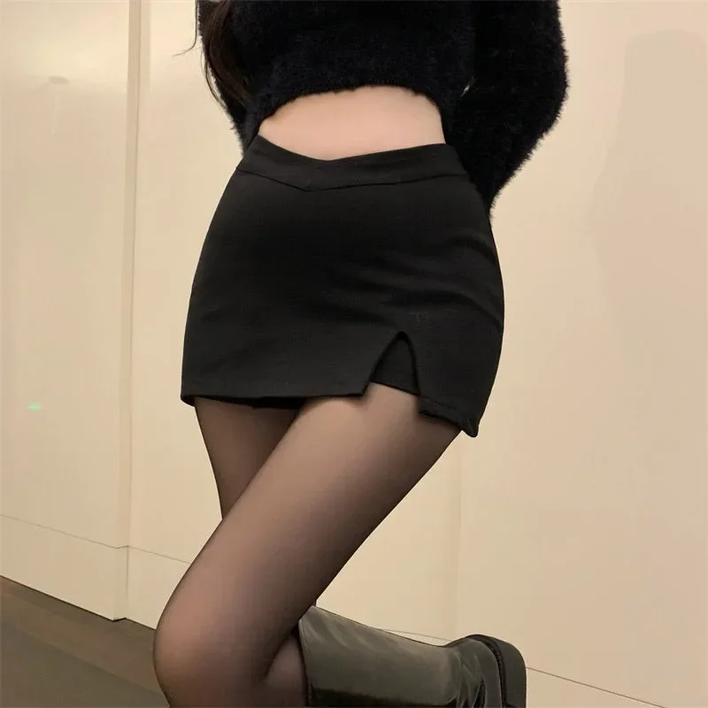 Streetwear Korean Party Fashion Irregular Slim A Line Skirt Black Split Mini Skirts Women Summer Sexy Club High Waist Slit Skirt