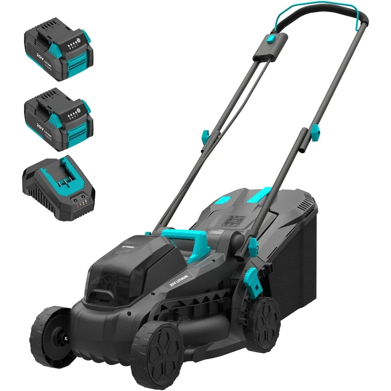 

Electric Lawn Mower Cordless, 20V 13 inch Push Lawn Mower with 5-Position Cutting Height Adjustment, 2x4.0Ah Battery and Charger