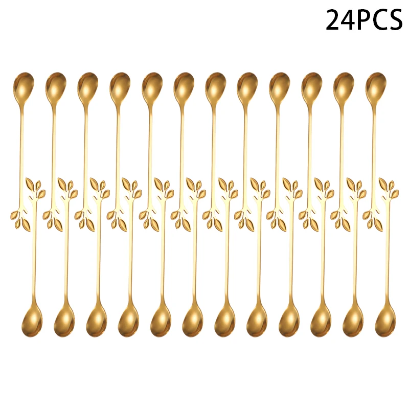 

6/12/24 шт., листовая чайная ложка, чайная вилка, длинная посуда из нержавеющей стали, ложка для льда, длинная вилка, десертная ложка, фруктовая вилка