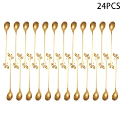 6/12/24pcs Leaf tea spoon tea fork long stainless steel tableware ice spoon long fork dessert spoon fruit fork