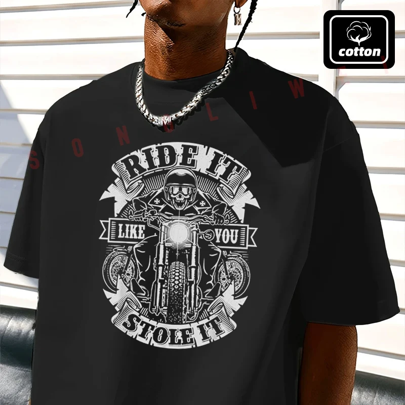 

Biker Ride Like You Stole Skull Motorcycle Moto T-Shirt Vintage Cotton Plain Mens Funny T Shirts Casual Harajuku Clothes