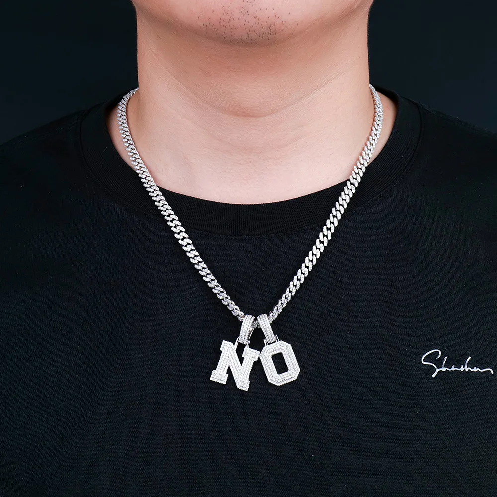 

S925 Sterling Silver Moissanite NO Initial Pendant Necklace for Men Women, Iced Out Hip Hop Bling Jewelry, Personalized Gift