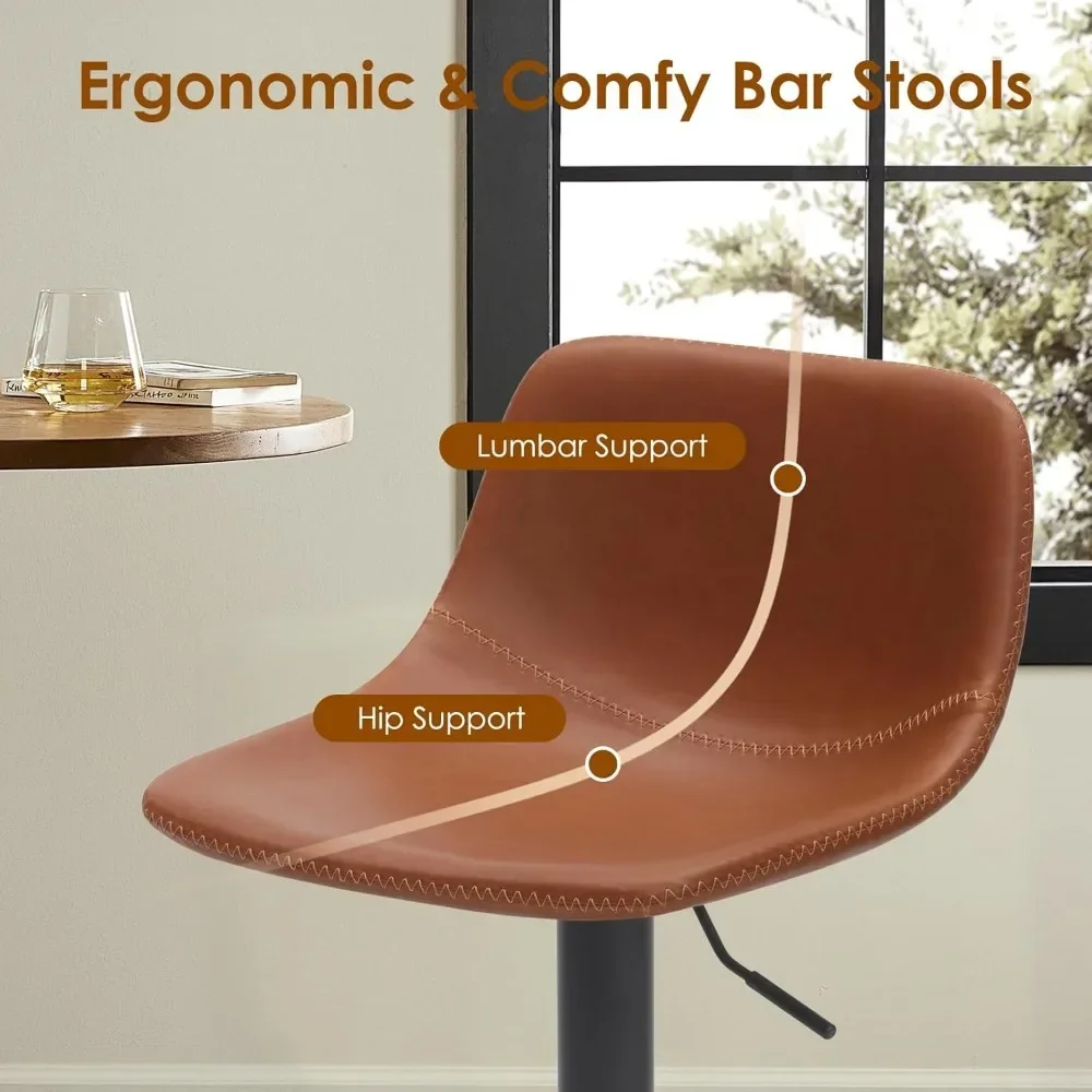 Adjustable Bar Stools , Mid Century Modern Swivel Bar Stools, Industrial Bar Height Stools with Back Support Counter