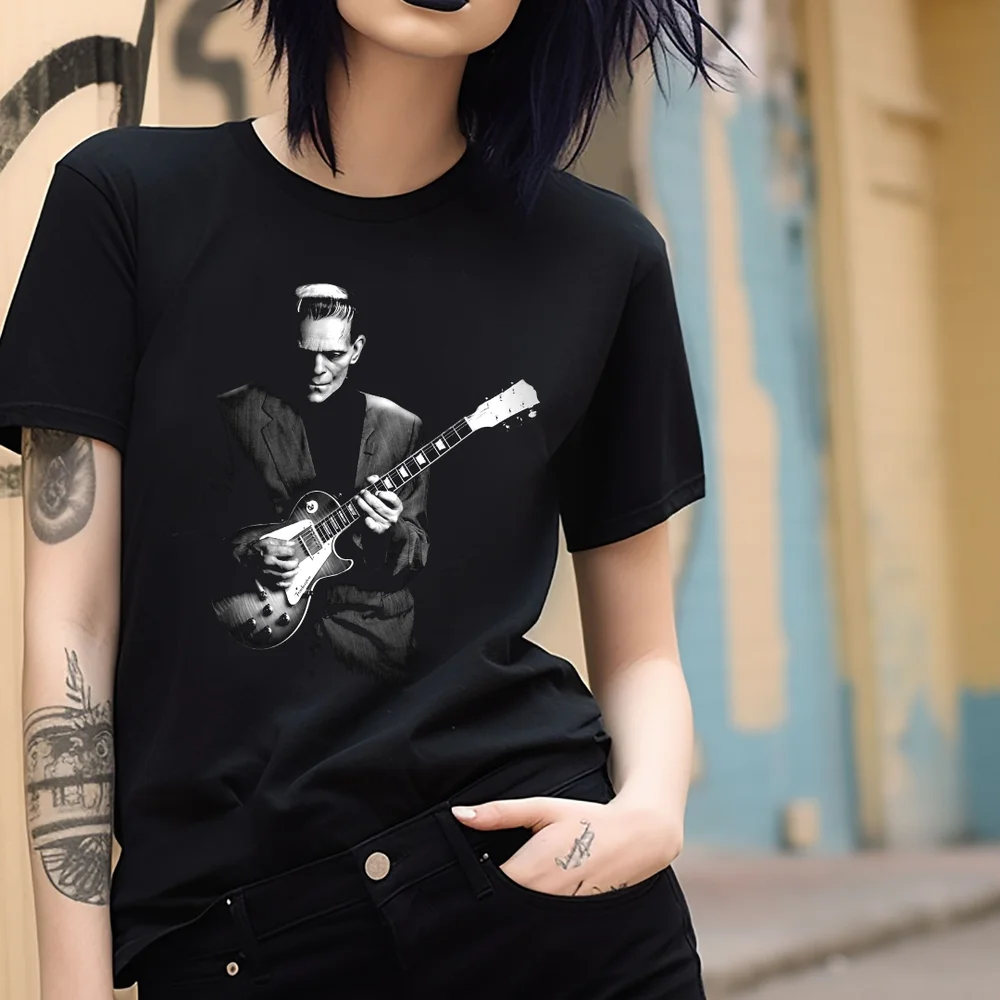 Frankenstein Playing Electric Guitar Horror T-Shirt Black