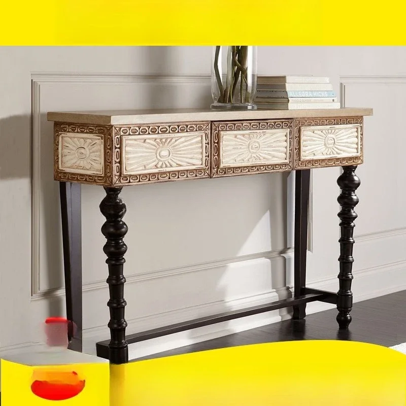 American Country French Solid Wood Entrance Platform Living Room Decoration Entrance Table Partition Entrance Hall Aisle Long