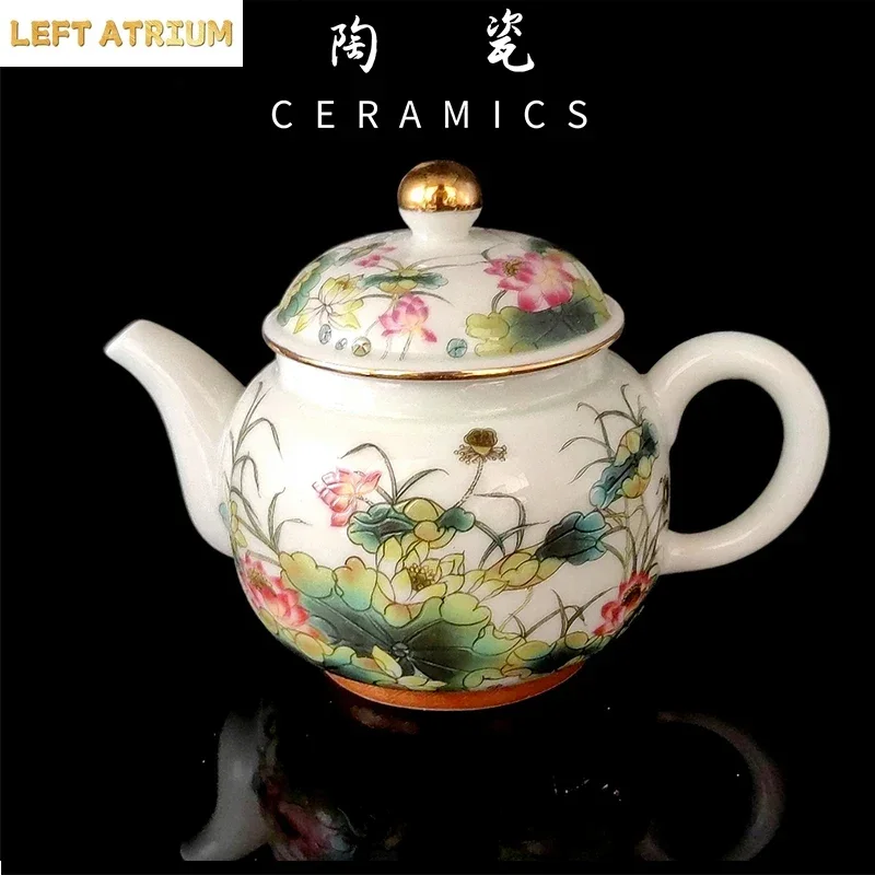 Vintage Jingdezhen Chinese Porcelain Teapot with Strainer for Tea Ceremony Te Guan Yin Oolong Green Tea Traditional Handmade