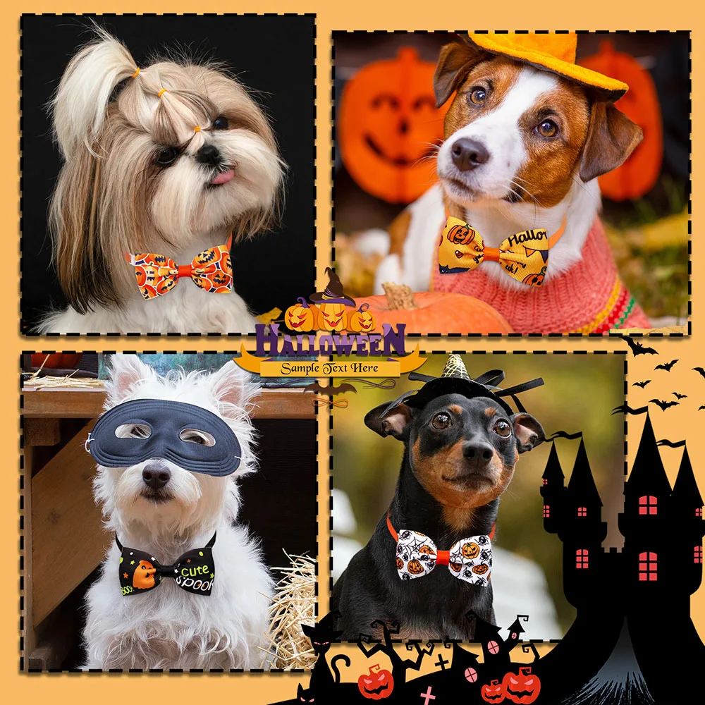 10PCS Halloween Dog Accessories Adjustable Dog Bowties Neckties Pet Collars For Dogs and Cats Pet Dog Bow Ties Pet Supplies