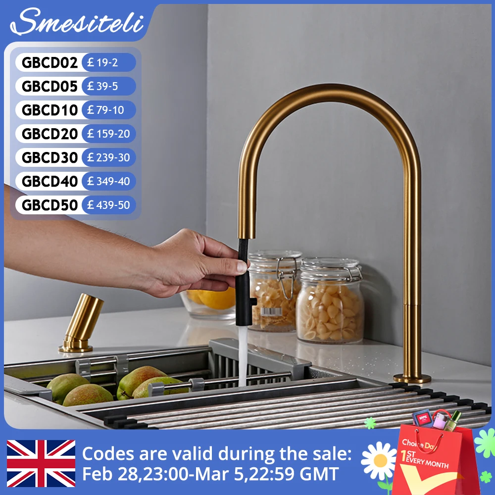 Smesiteli New Faucet Invisible Pull Out Sprayer Head Double Hole Single Handle Hot And Cold Solid Brass Kitchen Sink Mixer Tap