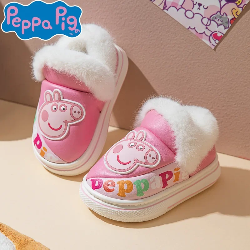 Peppa Pig Winter with Heel Warm Cotton Slippers Cartoon Waterproof Non Slip Home Slippers Kids Slipper Footwear Christmas Gifts