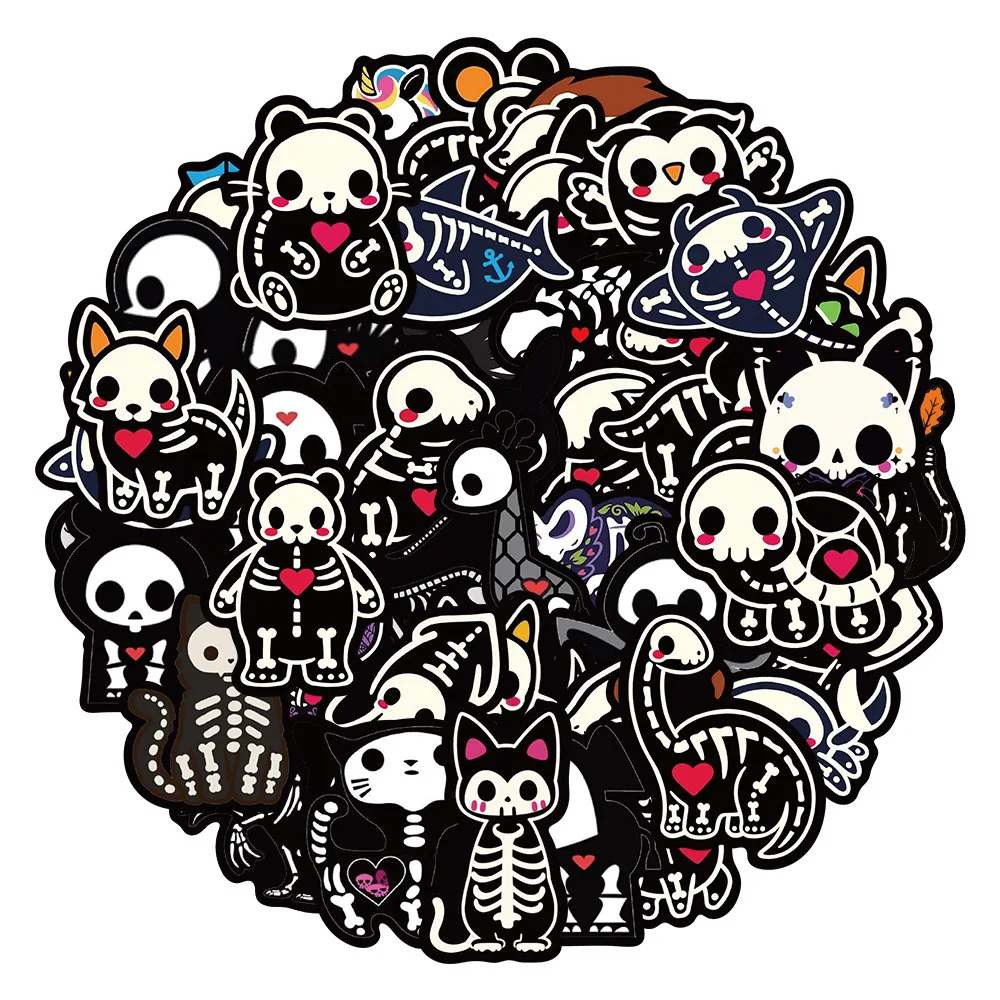 

10/30/50pcs Cute Animals Skull Stickers Cartoon Skeleton Graffiti Decals DIY Phone Water Bottle Luggage Fun Sticker for Kids Toy