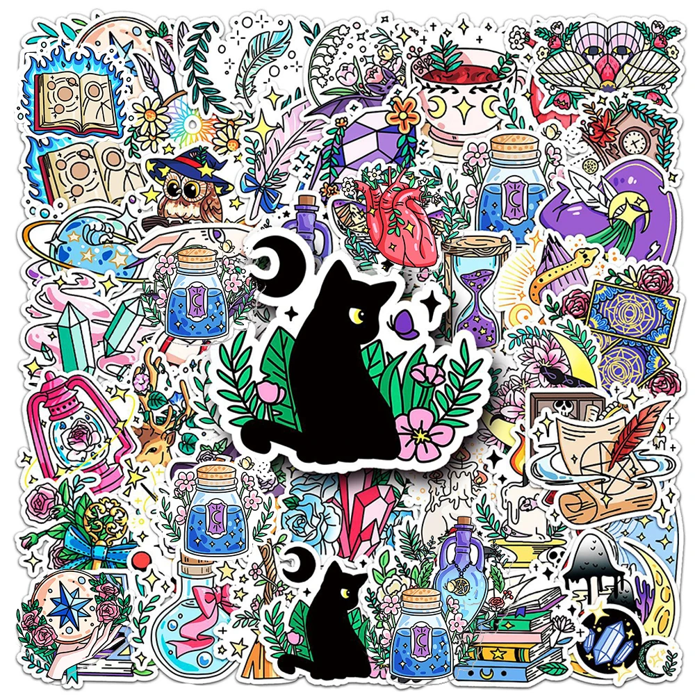 

10/30/50pcs Cartoon Magic Witch Potion Stickers Gothic Aesthetic Graffiti Decals DIY Laptop Water Bottle Phone Sticker Packing