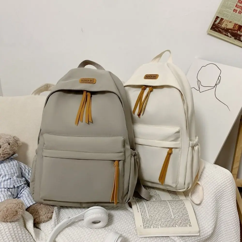 Large-capacity School Backpack Korean Version Zipper College Student Schoolbag Solid Color Simple Style Shopping Rucksacks