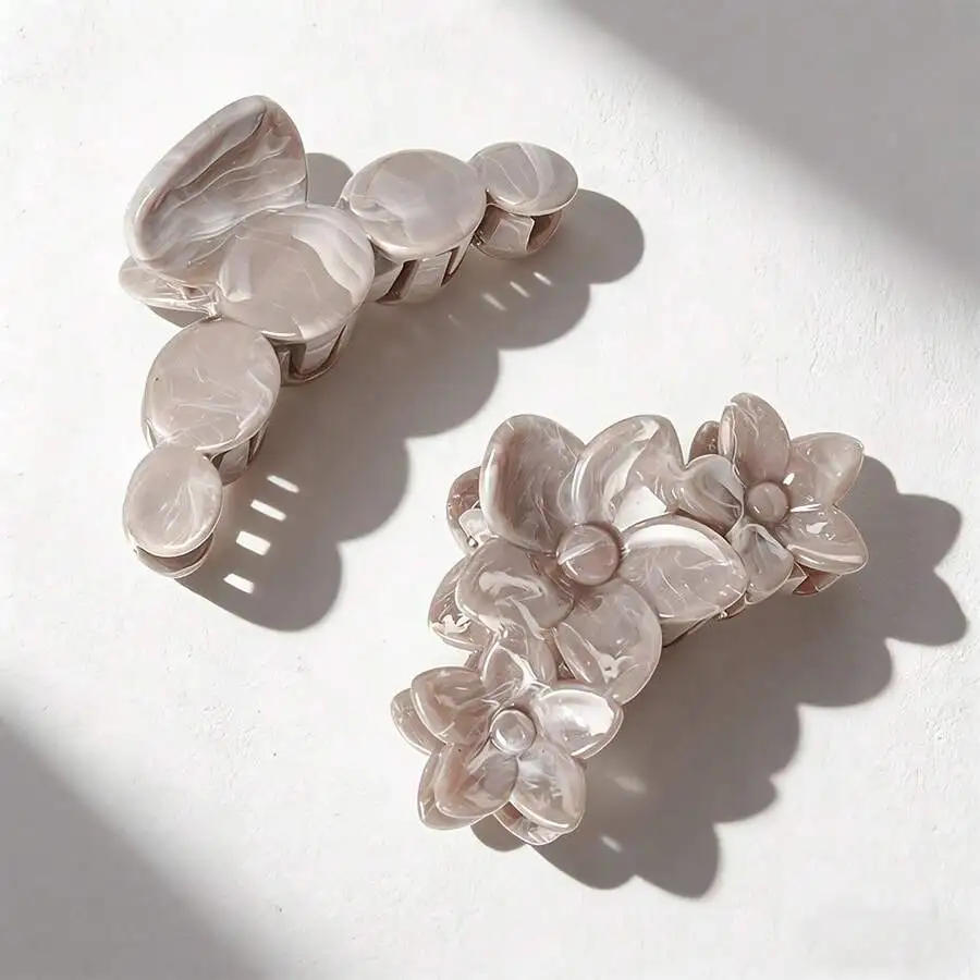 

2PCS Medium Gradient Marble Flower Hair Claw Clips Plastic Anti-Slip Strong Grip Styling Accessory