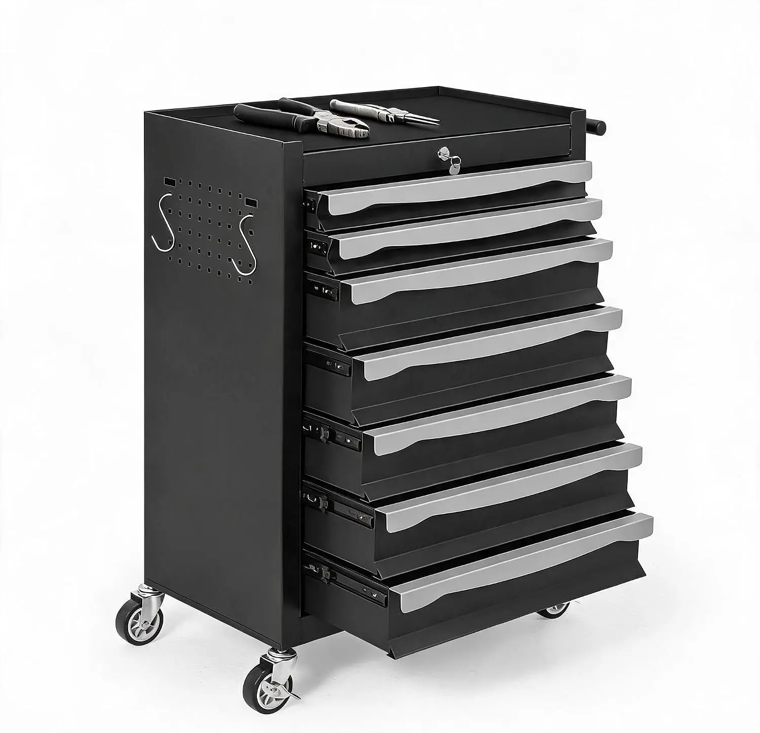 Tacleekii Heavy-Duty Rolling Tool Chest and Cabinet 7-Drawer Large Capacity Metal Storage Organizer Key Lock Ball Bearing Slides, 360° Swivel Wheels Metal Toolbox for Workshop Garage Storage