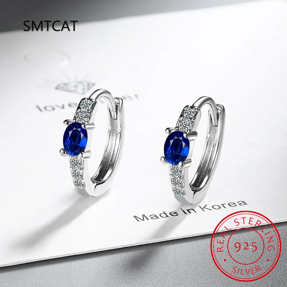 Oval Cut Created Blue Sapphire 925 Sterling Silver Hoop Earrings for Women Fashion Statement Gemstone Jewelry