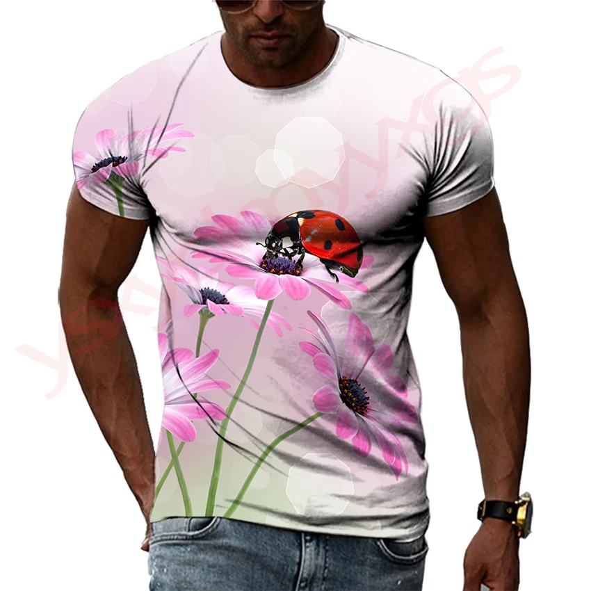 Ladybug Drop Beautiful Background New Men's And Women's T-Shirts 3D Print HD Pattern Hip Hop Round Neck Tees Short Sleeve Tops