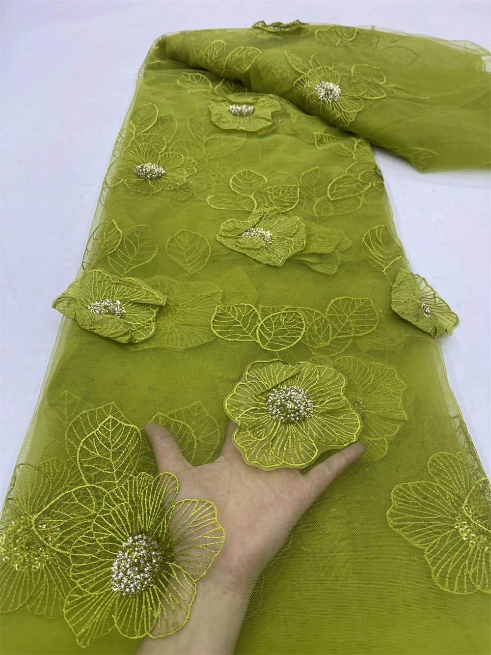 

African Nigerian 2024 Latest High Quality With Tulle Sewing Lace Fabric Guipure Embroidery Dresses Sequins 5yards jy321