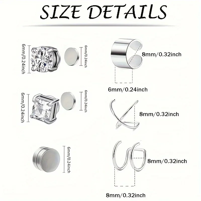 2PCS Stainless Steel Magnetic Fake Earrings For Men Women Non Piercing Ear Clips Ear Cuffs Jewelry Cartilage Helix Hoop Earrings