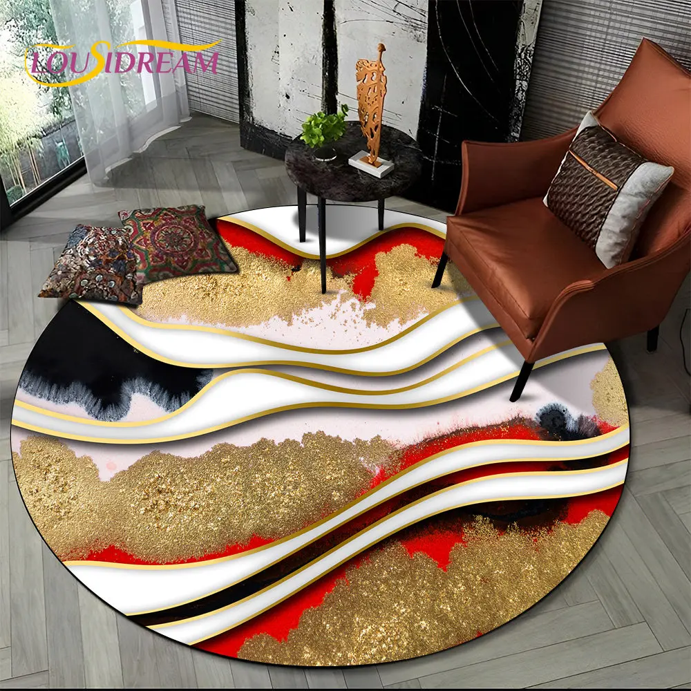 HD لون الذهب الشمال الرخام رائعة منطقة الجولة البساط ، السجاد لغرفة المعيشة غرفة نوم أريكة غرفة اللعب ديكور ، الاطفال عدم الانزلاق الكلمة حصيرة