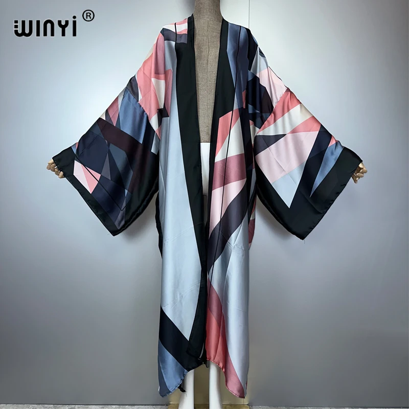 2022 WINYI Sommer Strand Tragen Badeanzug Cover up boho mode druck elegante sexy Urlaub partei langarm Strickjacke kleid