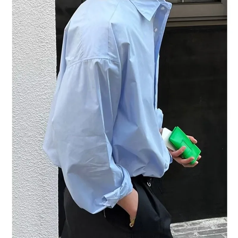 Chemise à manches longues bleu clair pour hommes, revers simple, bouton de poche, chemises décontractées pour hommes, document solide, mode coréenne, nouveau, 2024