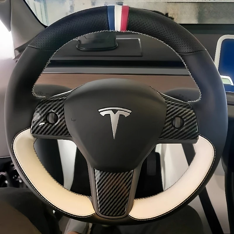 for-tesla-model-3-model-y-2018-2021-hand-stitched-non-slip-black-white-genuine-leather-car-steering-wheel-cover