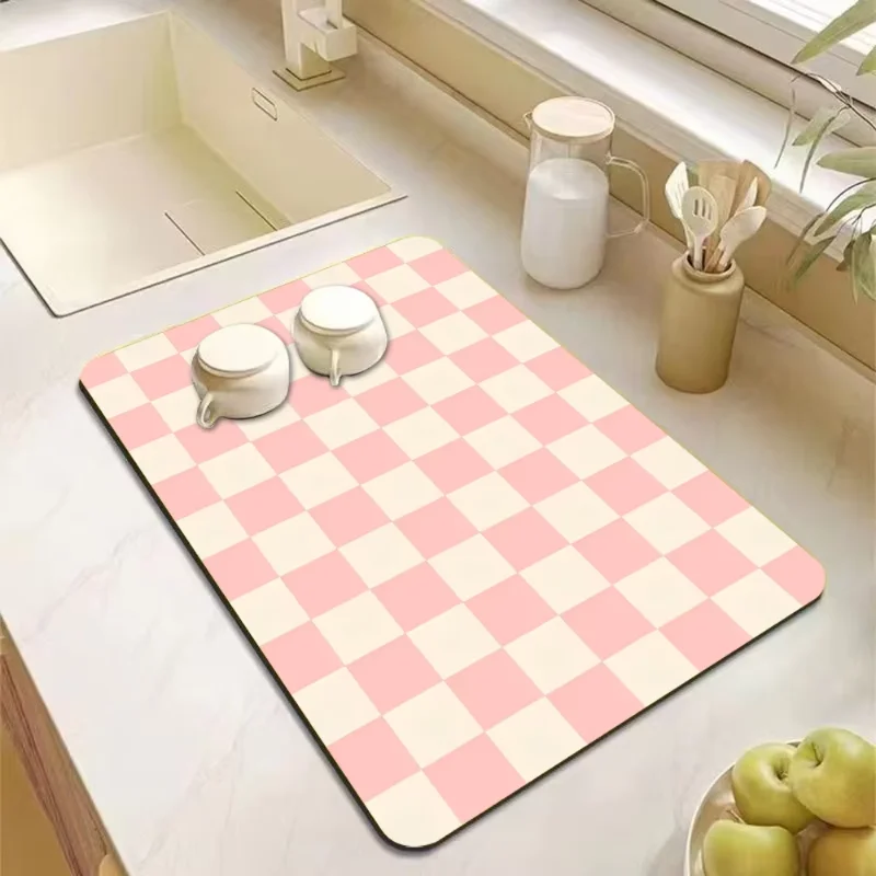 VIKAMA Checkerboard Coffee Machine Mat, Quick Drying Waterproof Absorbent Kitchen Countertop Tableware Drainage Protection Mat