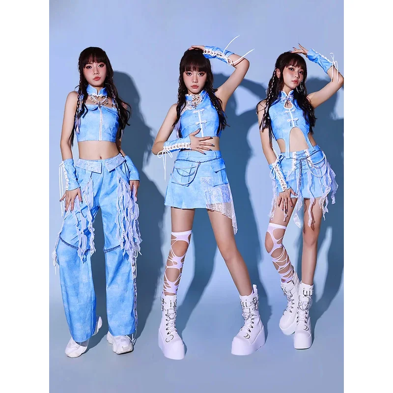 ชุดเต้นรำแจ๊สลูกไม้สีขาวเซ็กซี่สำหรับผู้หญิง DY20 ชุดฮิปฮอปสไตล์เกาหลีสำหรับนักร้อง ชุดแสดงบนเวที ชุดดีเจ ดีเอส เรฟ ชุดเต้นรำแจ๊ส