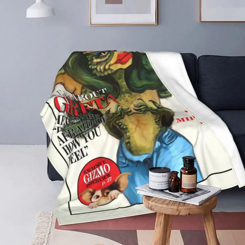 Greta Gremlin Flannel Throw Gremlins Gizmo Monster 80s Horror Christmas Movie Blanket for Car Ultra-Soft Bed Rug