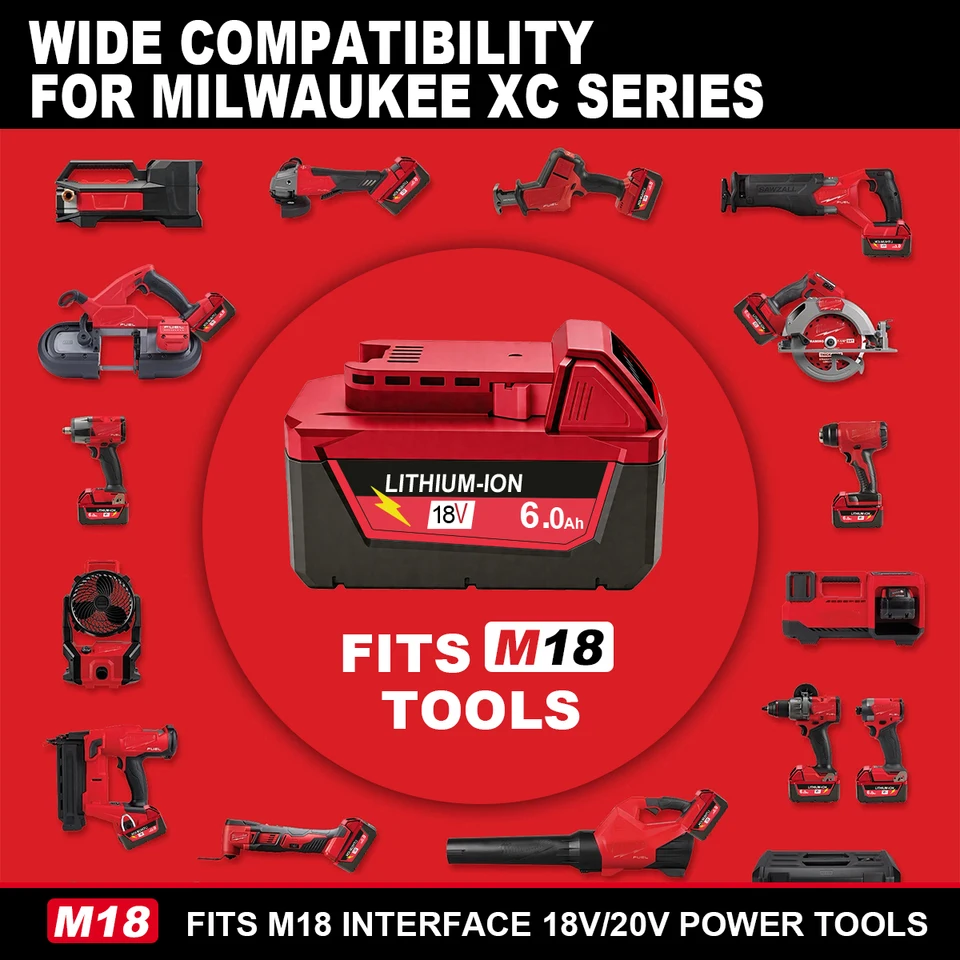 Para Milwaukee M18 6.0Ah 9.0Ah batería y cargador kit XC repuesto para 48-11-1860 M18B5 18V Li-ion herramienta eléctrica inalámbrica 18650 4
