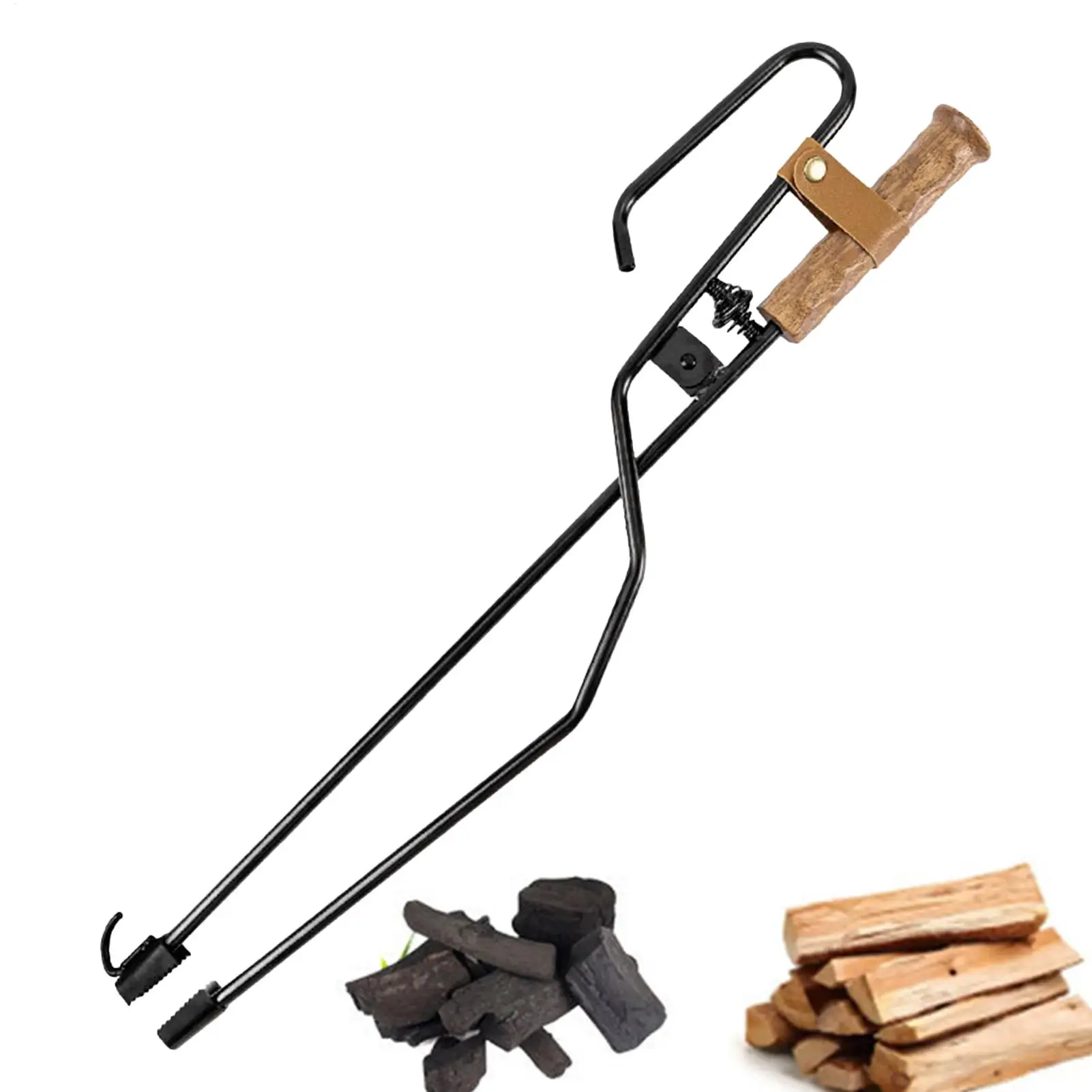 

Multifunctional Fire Pit Log Grabber Tongs Heavy Duty Fireplace Tool for Campfire, Fire Pit Accessory with Poker & Blow Stick