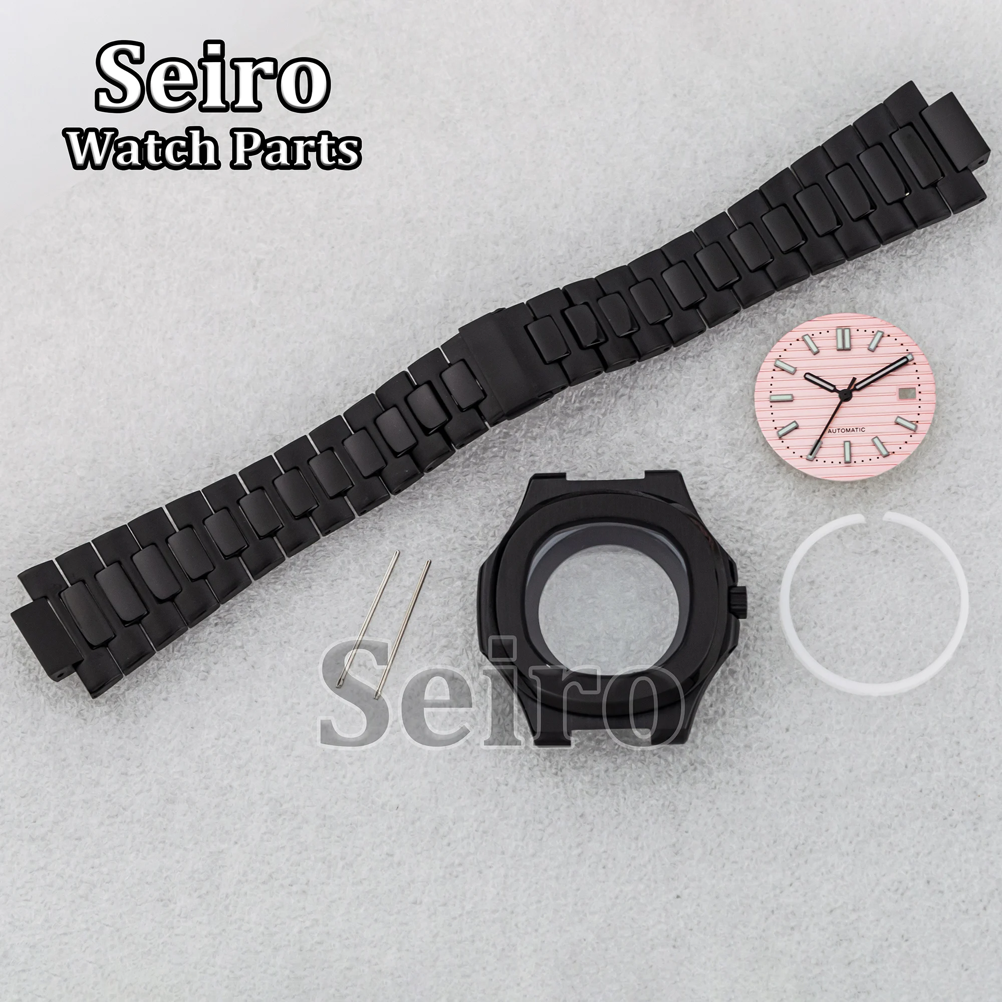 

41MM Stainless Steel Watch Case PVD Black Original Buckle Strap 30.5MM Luminous Dial Hands for Nautilus NH35 NH36 Movement Parts