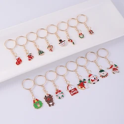 16Pcs/Set Cartoons Christmas series Metal Key Ring Ornament purse Bag Christmas Gifts keychain for Christmas Party Gift