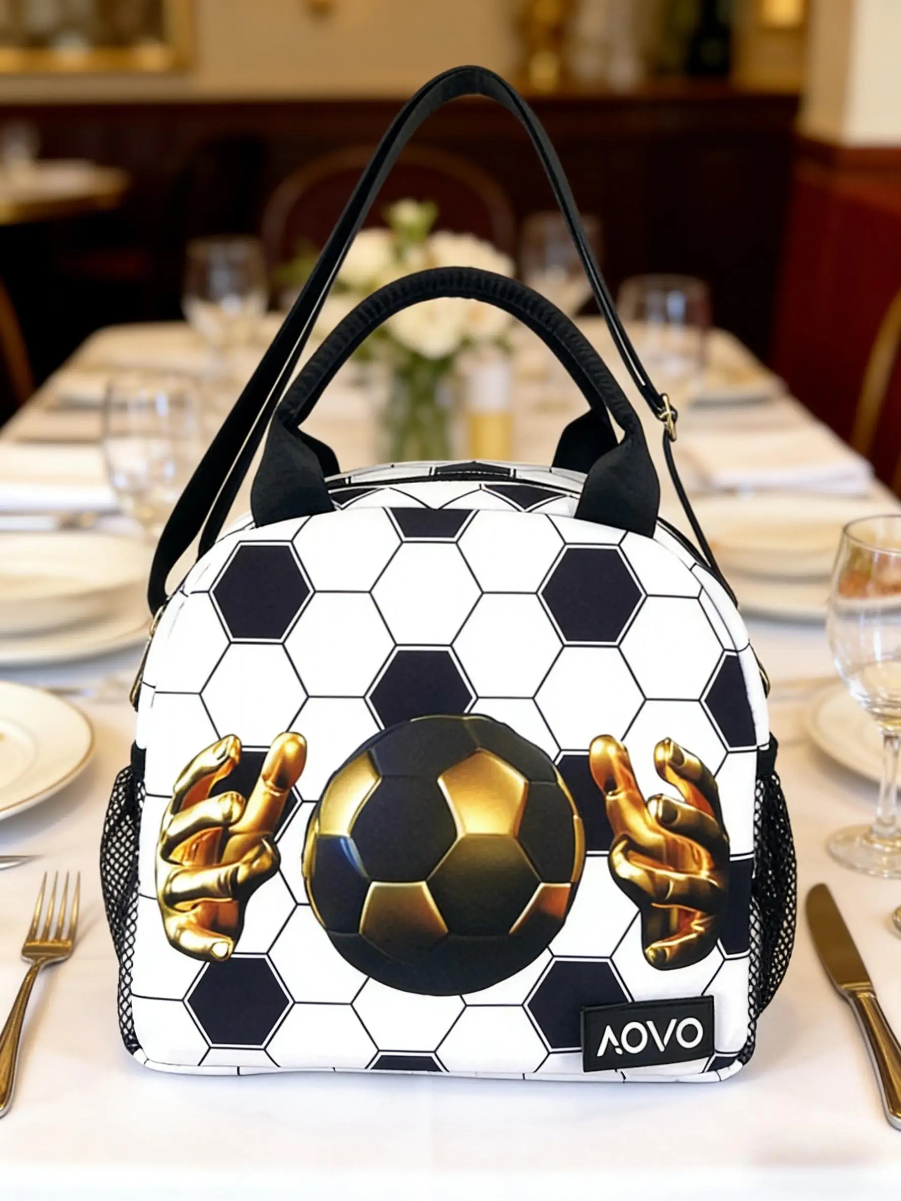 

Sports Style Lunch Bag with Handheld Handle Insulated Coolant Football Patterned Portable Food Container for Picnics And School