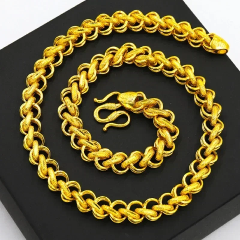 Necklace 999 gold-plated necklace 24K personality new AU750 thick chain BOSS chain men and women jewelry 60-70cm gold-plated