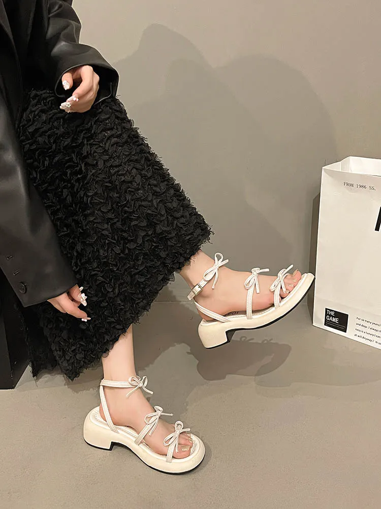 Fashion Womens Shoes 2024 Med Beige Heeled Sandals Luxury Medium Black Silver New Beach Summer Clogs Girls Bow Comfort  2024 Sum